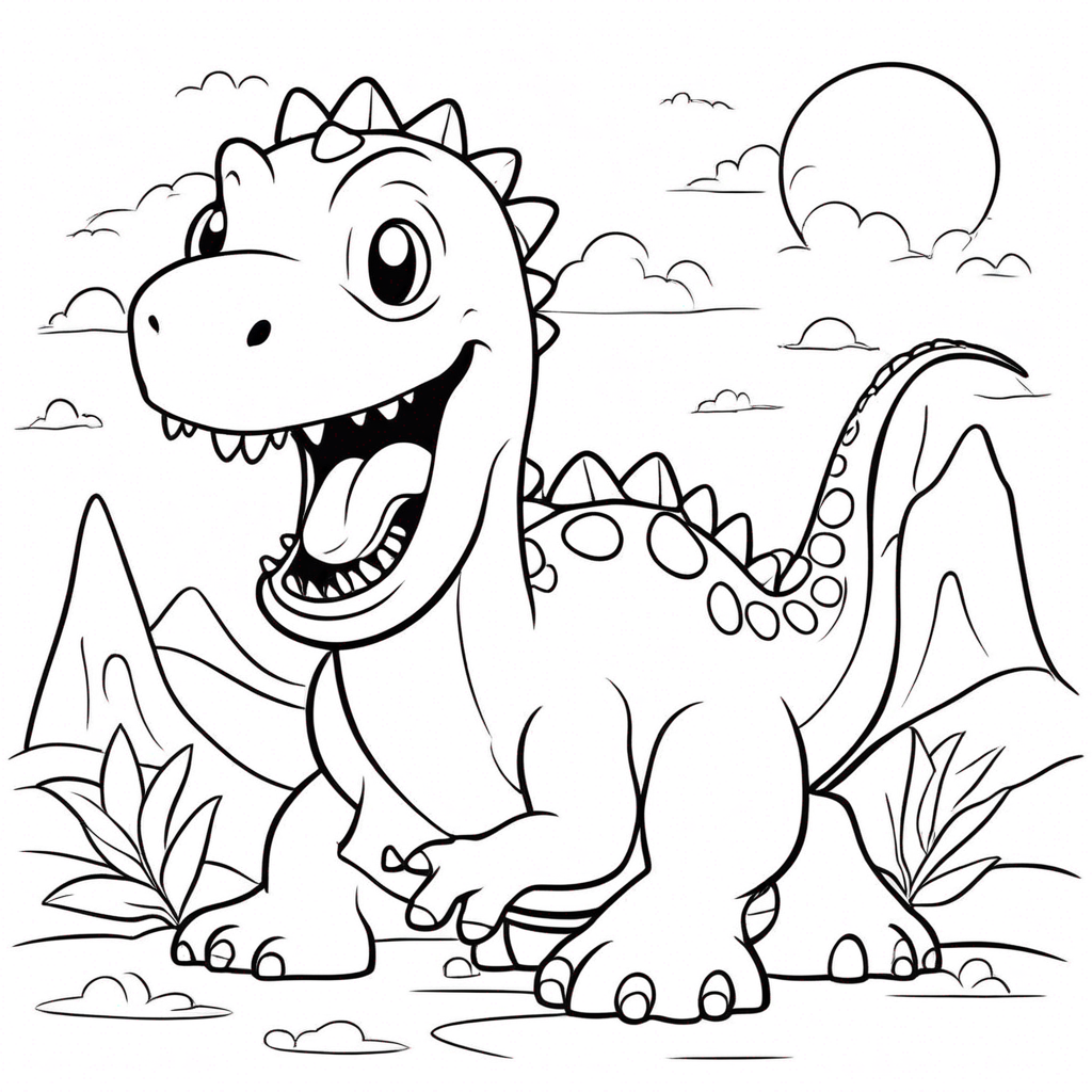 Cheerful Dinosaur Roaring with coloring page from dinosaur theme - free printable line art for kids and adults