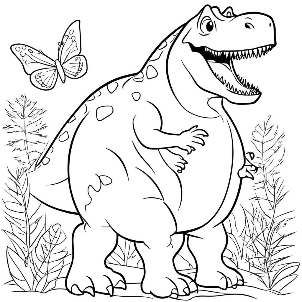 Cheerful Dinosaur Roaring in coloring page from dinosaur theme - free printable line art for kids and adults