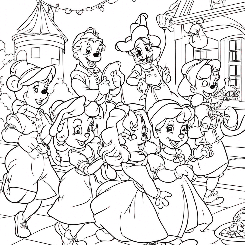 Mickey Mouse Racing Go-Karts coloring page from Disney theme - free printable line art for kids and adults