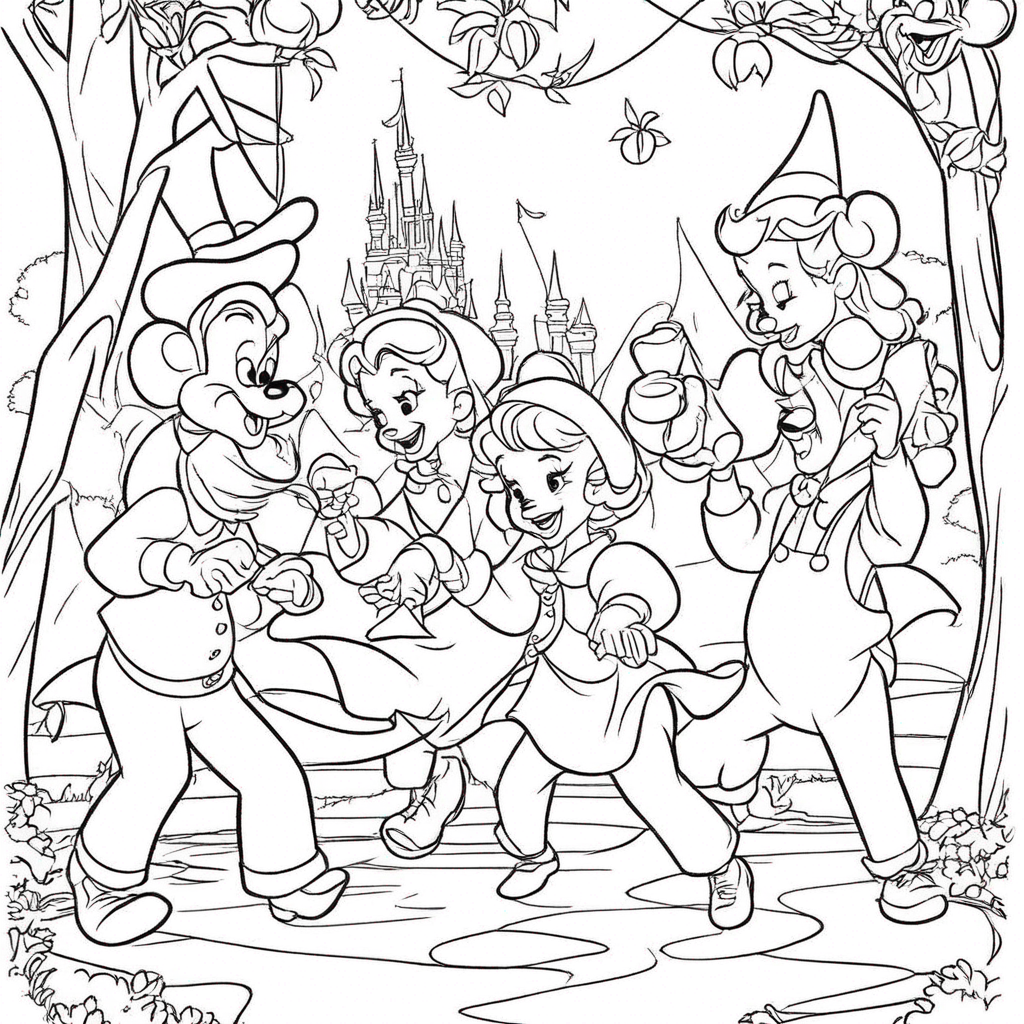 Mickey Mouse Picnic Party coloring page from Disney theme - free printable line art for kids and adults