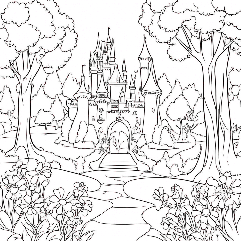 Mickey Exploring Enchanted Forest coloring page from Disney theme - free printable line art for kids and adults