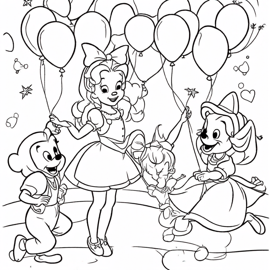 Mickey Mouse Celebrating with Balloons coloring page from Disney theme - free printable line art for kids and adults