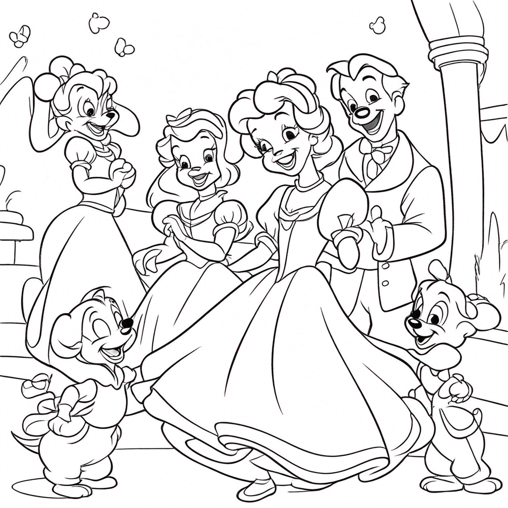 Mickey Laughing with Balloons coloring page from Disney theme - free printable line art for kids and adults