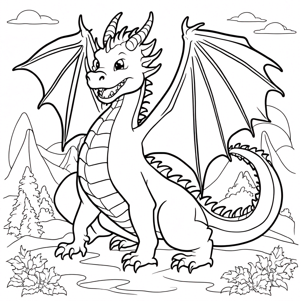 Dragon Roaring in Volcano coloring page from dragon theme - free printable line art for kids and adults