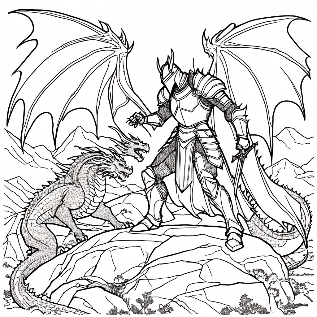 Dragon Defending Knight from Fire coloring page from dragon theme - free printable line art for kids and adults