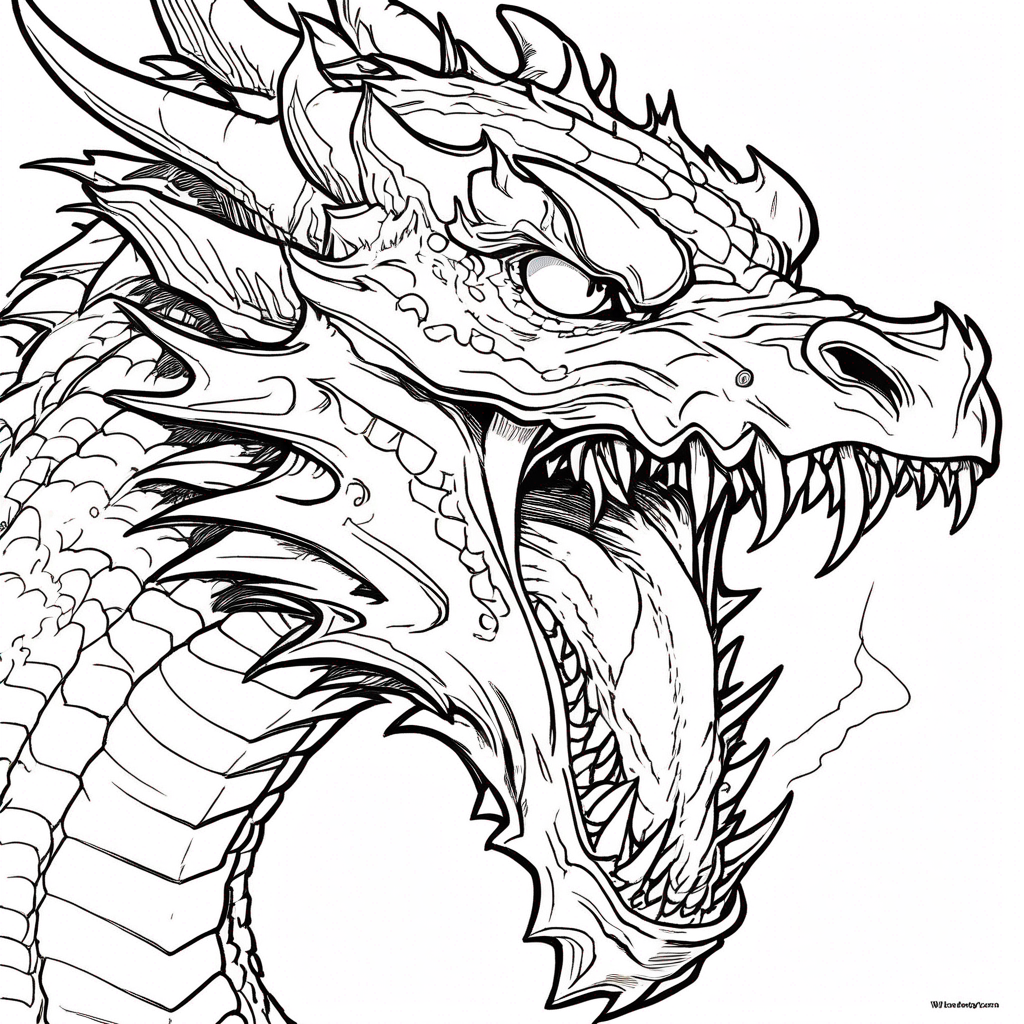 Dragon Roaring Flames of Power coloring page from dragon theme - free printable line art for kids and adults