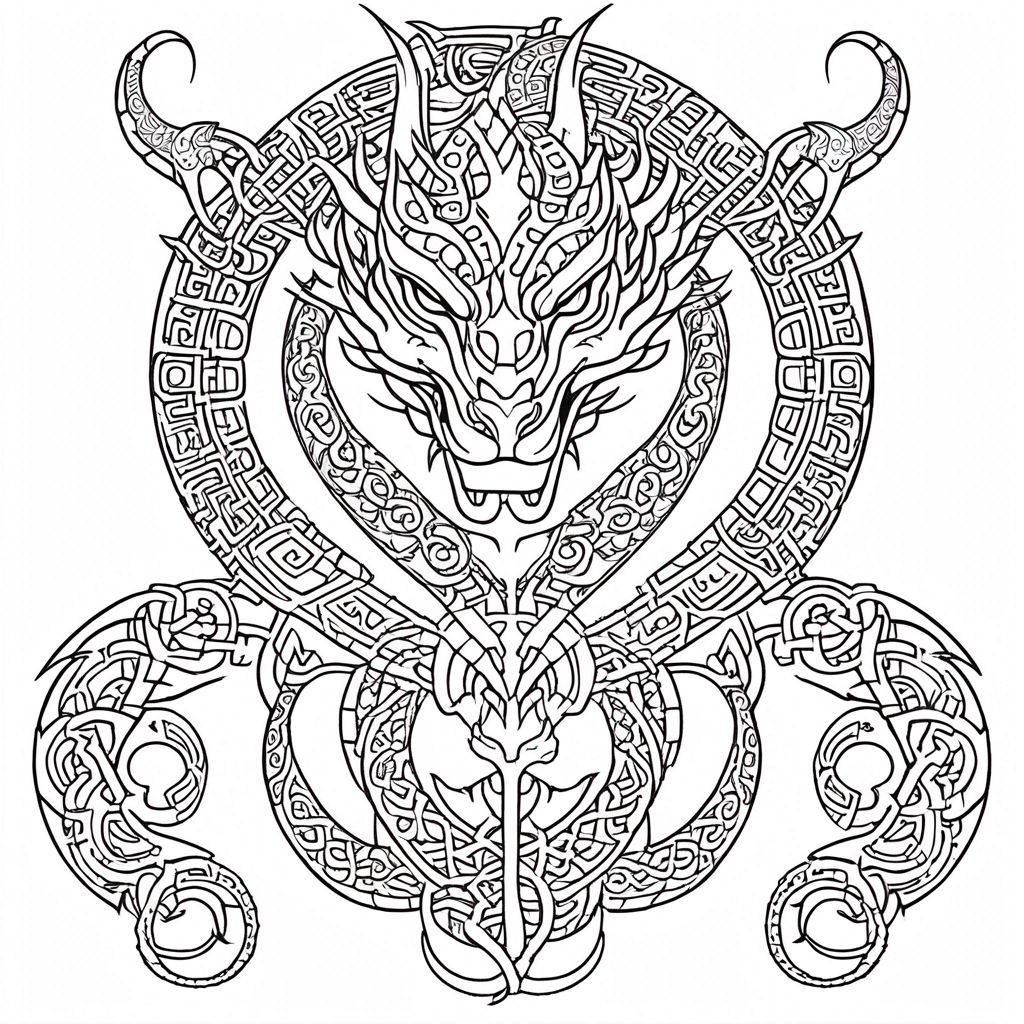 Dragon Entwined in Celtic Elegance coloring page from dragon theme - free printable line art for kids and adults
