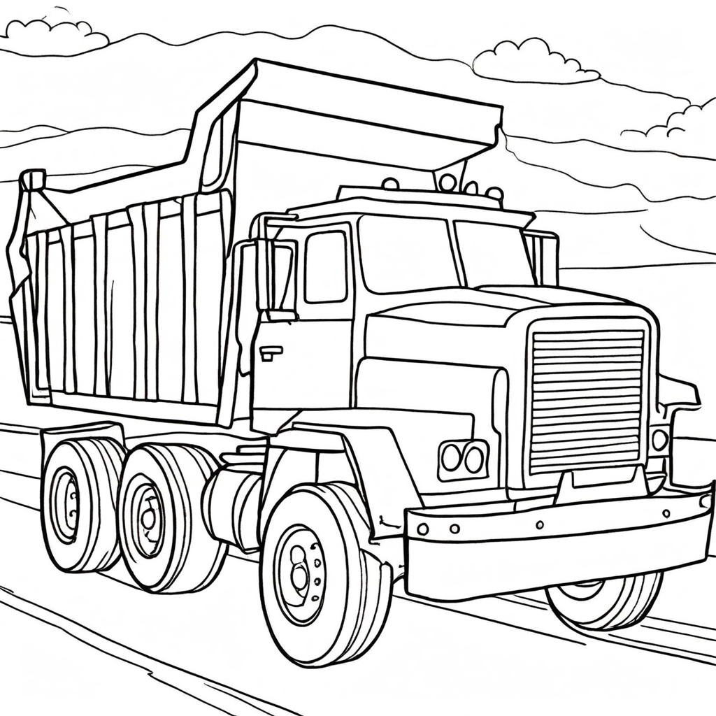 A Fleet Of Dump Trucks On A Highway coloring page from Dump Truck theme - free printable line art for kids and adults