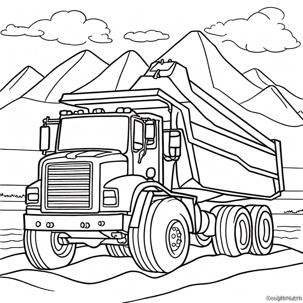 Dump Truck Dumping Sand coloring page from Dump Truck theme - free printable line art for kids and adults