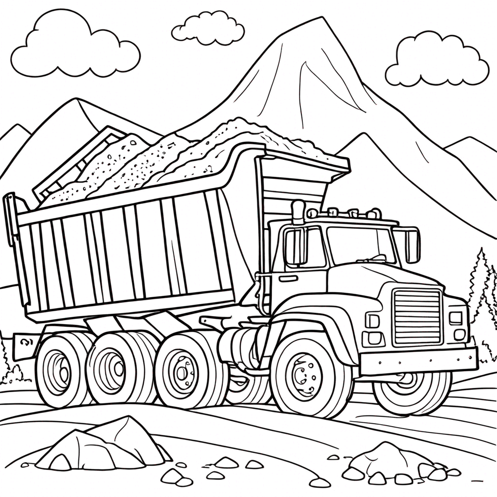Dump Truck Hauling A Pile Of Dirt coloring page from Dump Truck theme - free printable line art for kids and adults