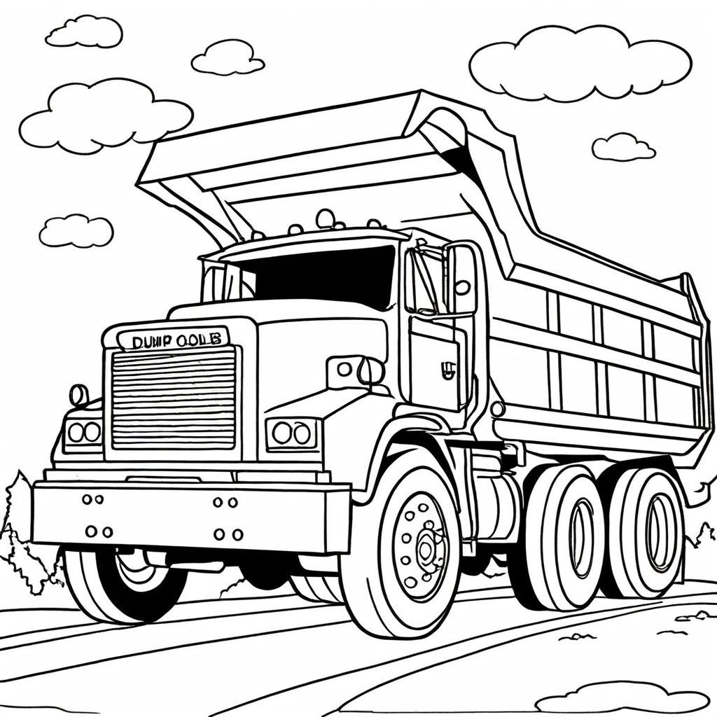 Front View Of A Dump Truck coloring page from Dump Truck theme - free printable line art for kids and adults