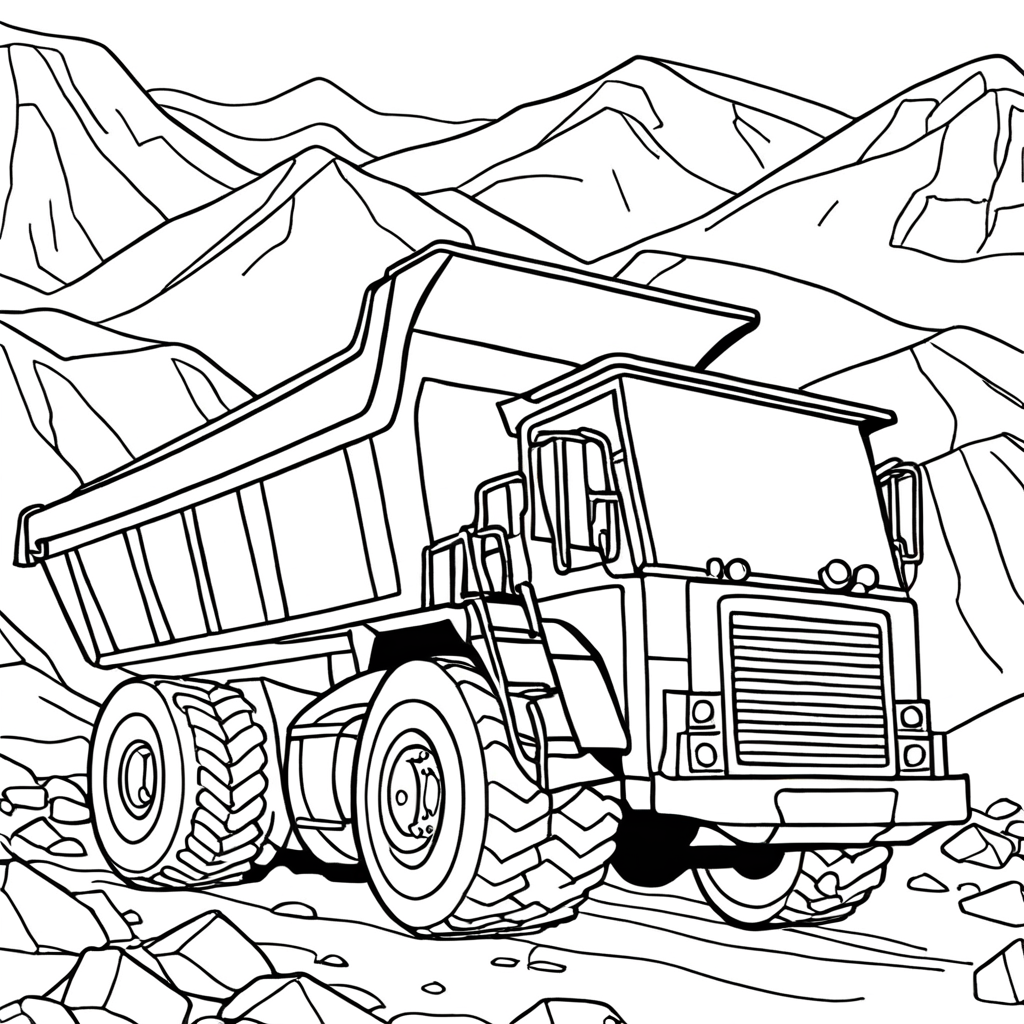 Giant Dump Truck In A Mining Pit coloring page from Dump Truck theme - free printable line art for kids and adults