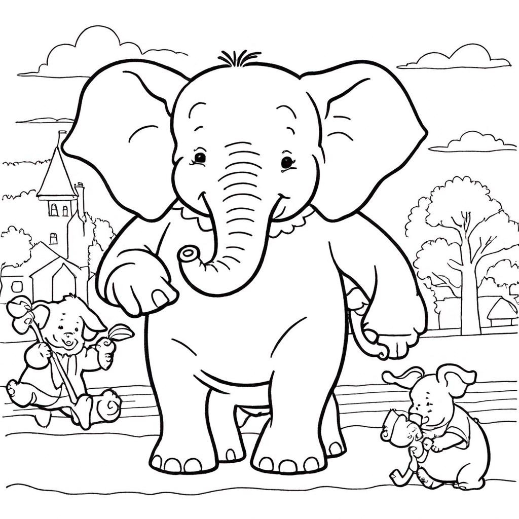 Elephant and Piggie coloring page from elephant theme - free printable line art for kids and adults