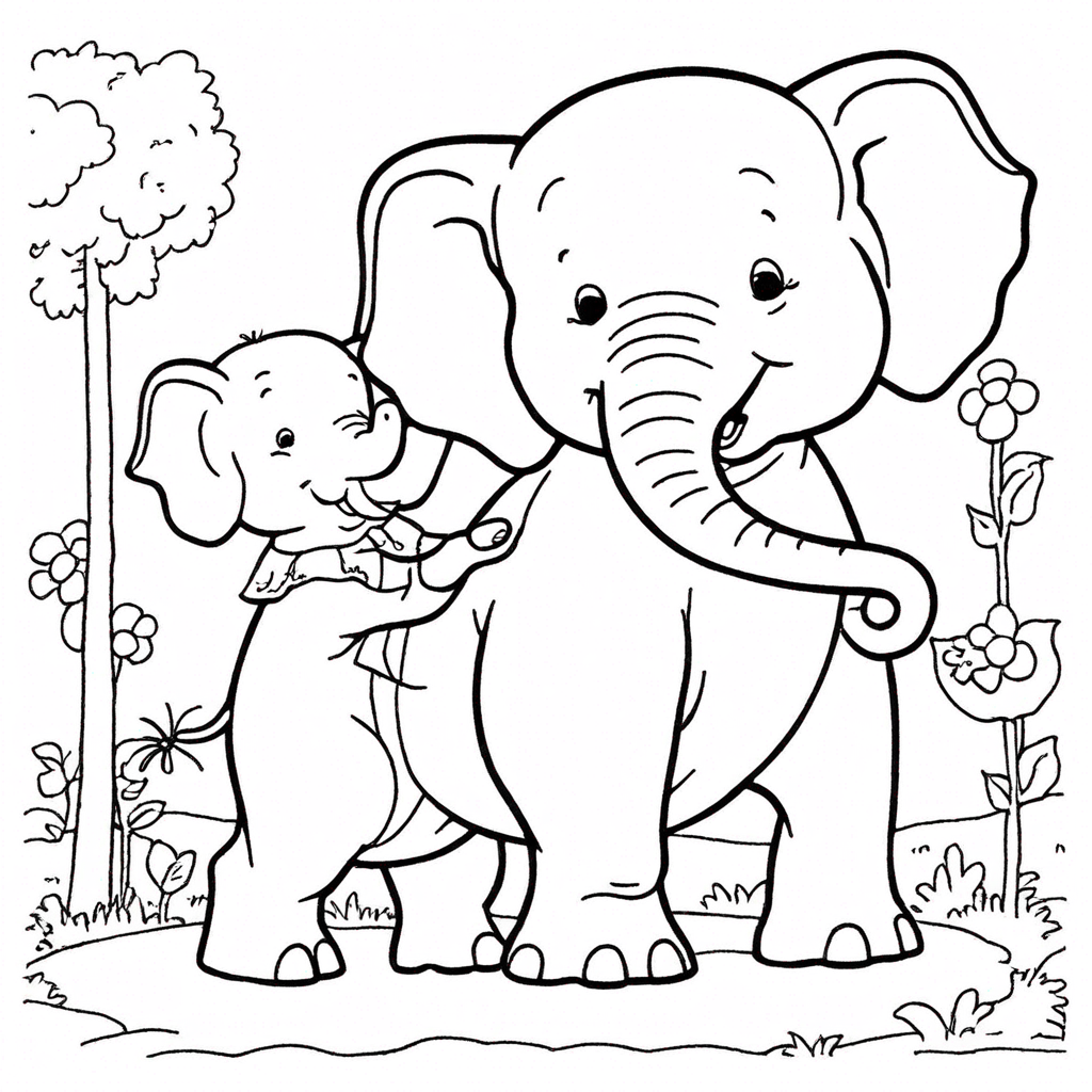 Elephant and Piggie2 coloring page from elephant theme - free printable line art for kids and adults