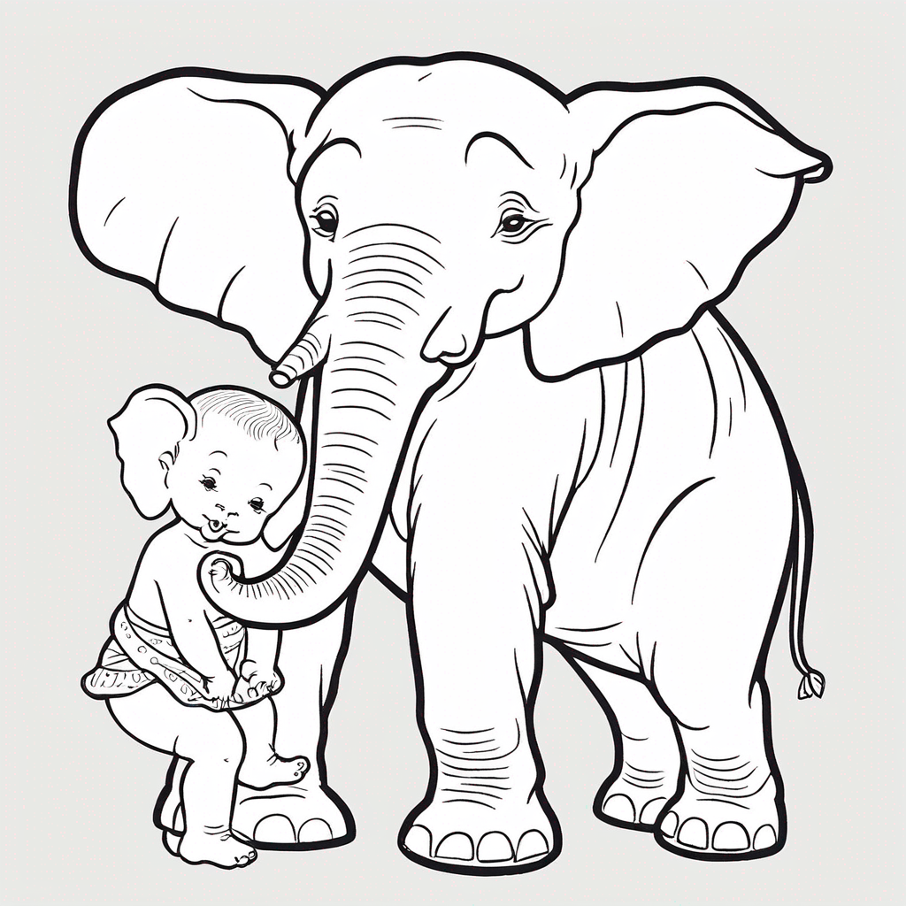 Elephant Carrying Baby coloring page from elephant theme - free printable line art for kids and adults
