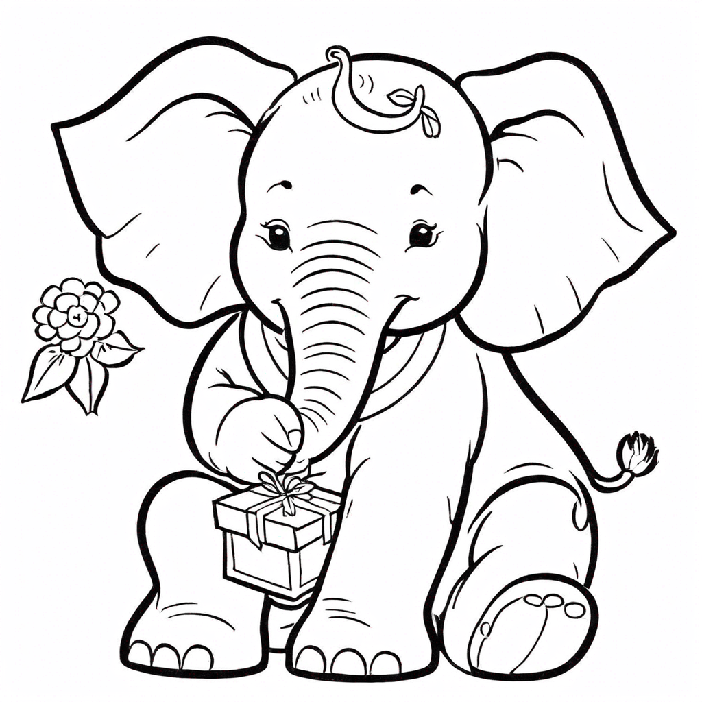 Elephant Holding Letter E coloring page from elephant theme - free printable line art for kids and adults