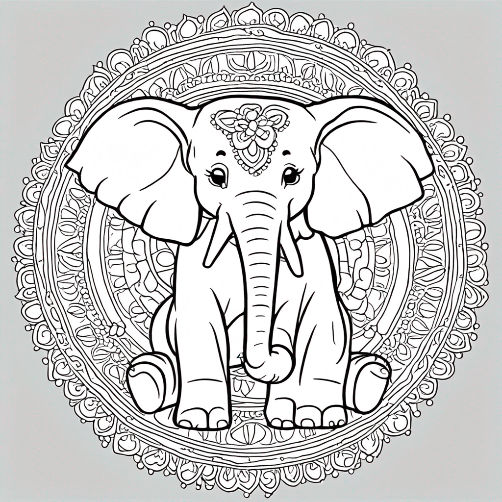 Elephant Mandala coloring page from elephant theme - free printable line art for kids and adults