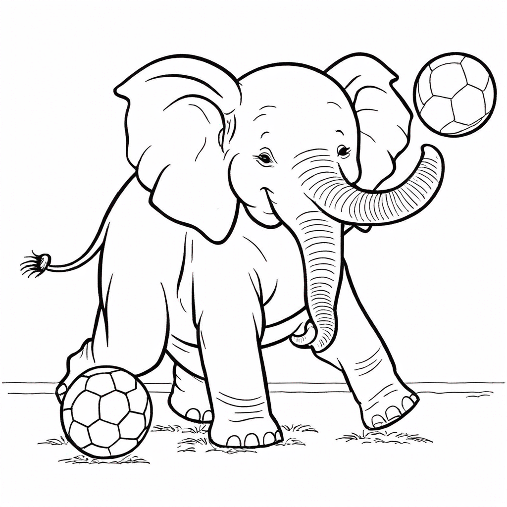 Elephant Playing Football coloring page from elephant theme - free printable line art for kids and adults