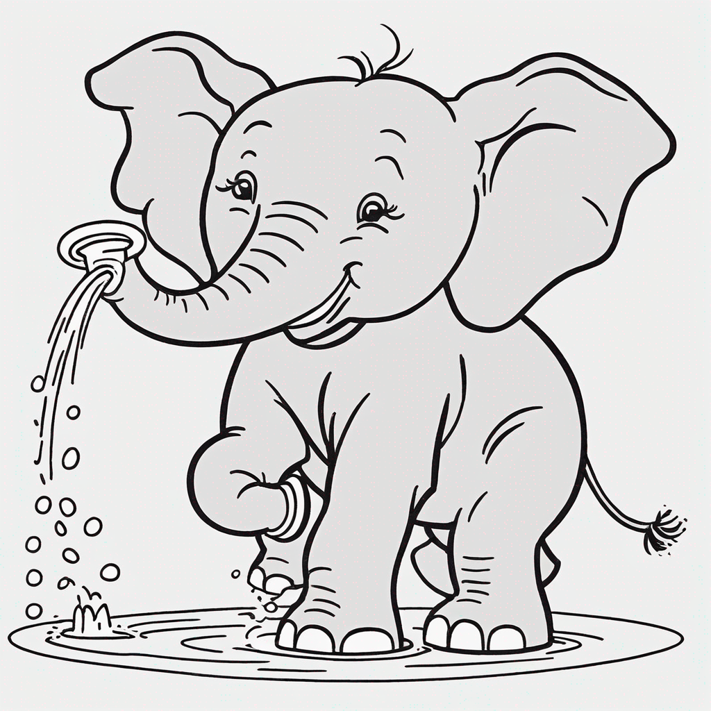 Elephant Spraying Water coloring page from elephant theme - free printable line art for kids and adults