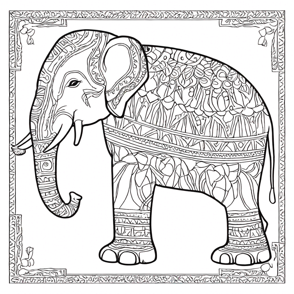 Elephant with Tribal Art coloring page from elephant theme - free printable line art for kids and adults