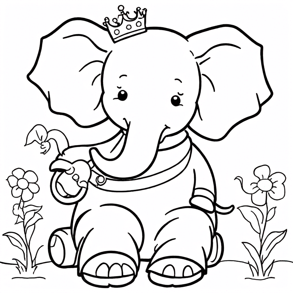 kawaii elephant with peppa pig coloring page from elephant theme - free printable line art for kids and adults