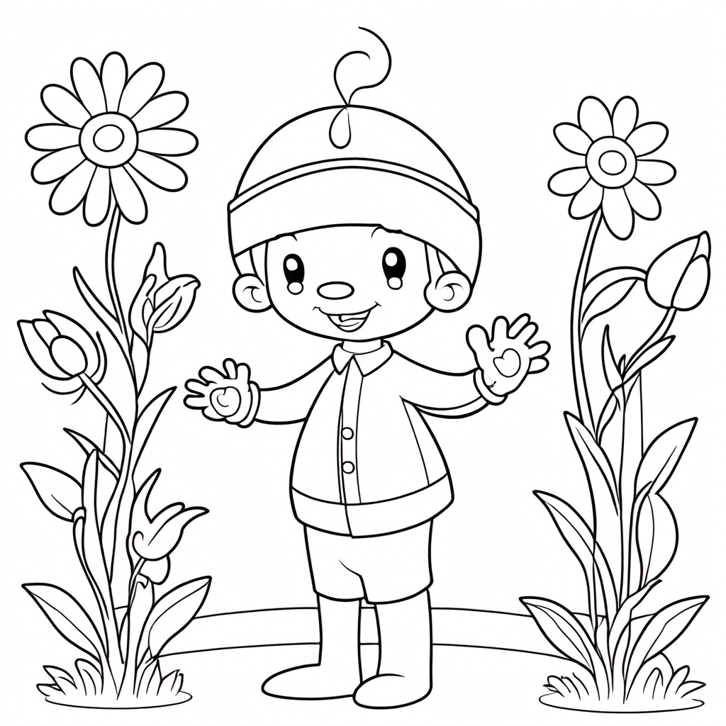 Flower Frolicking in Enchanted Garden coloring page from flower theme - free printable line art for kids and adults