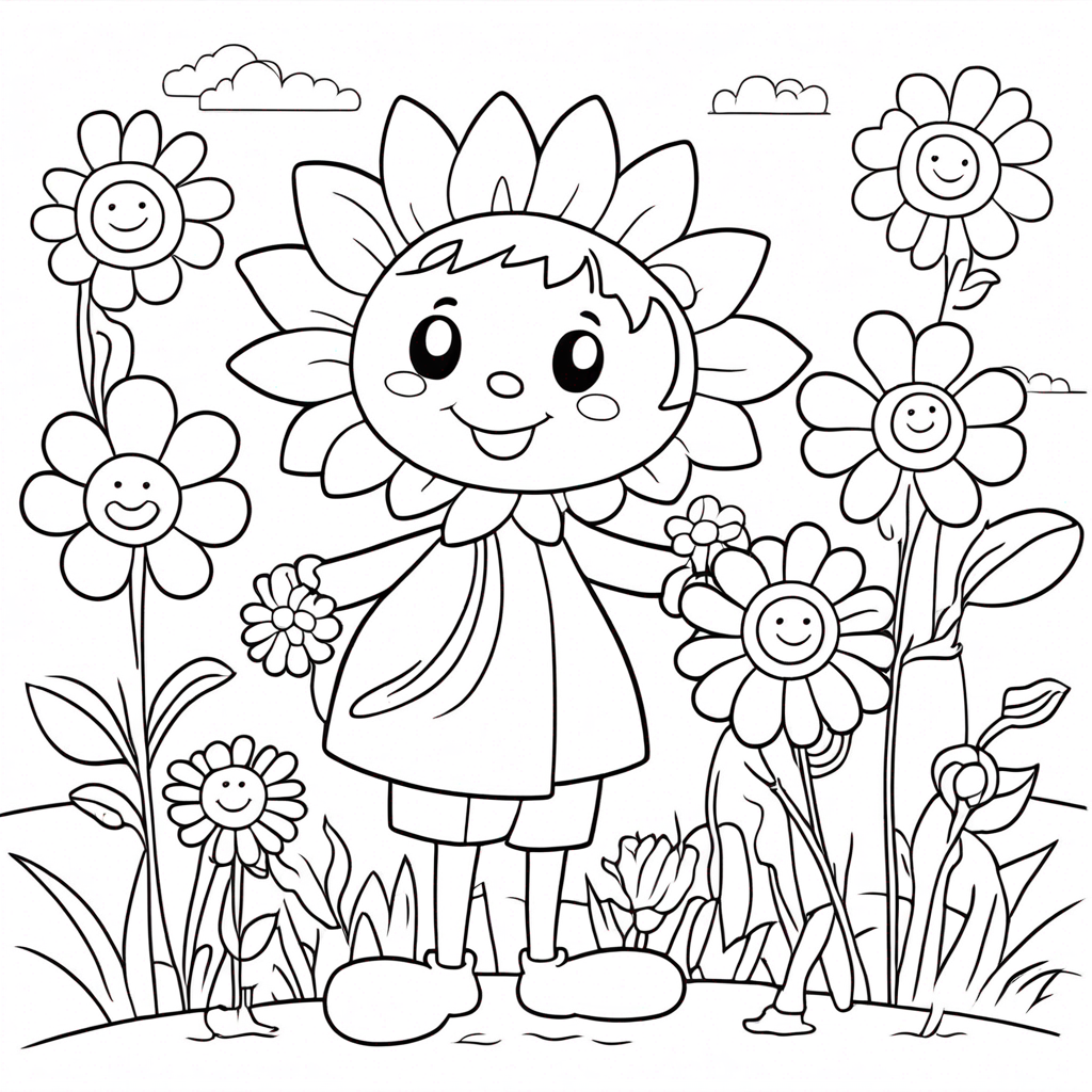 Flower Exploring Enchanted Garden coloring page from flower theme - free printable line art for kids and adults
