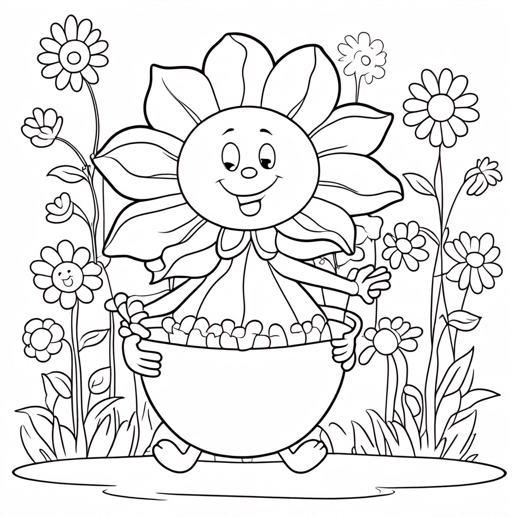 Flower Swinging in Blossoms coloring page from flower theme - free printable line art for kids and adults
