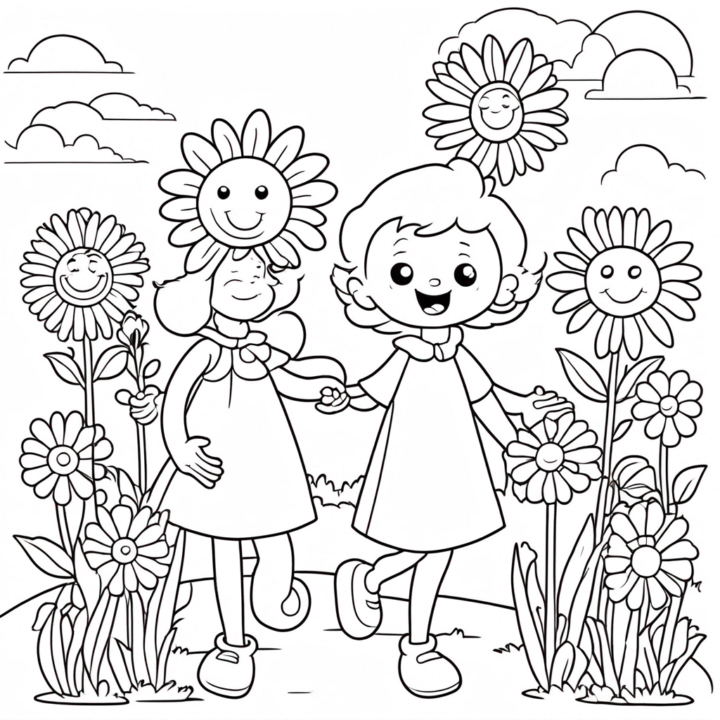 Flower Exploring Magical Garden coloring page from flower theme - free printable line art for kids and adults
