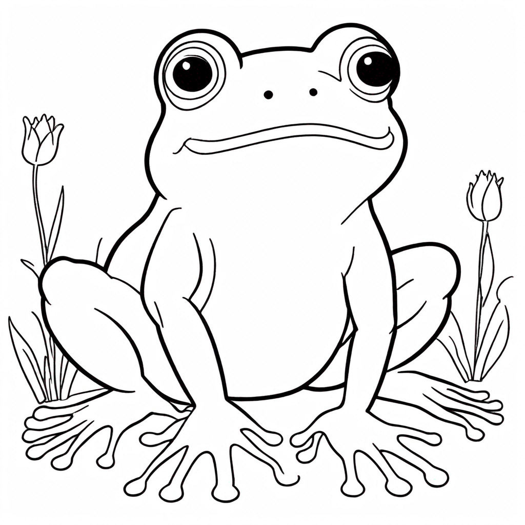 Cute Kawaii Frog coloring page from frog theme - free printable line art for kids and adults