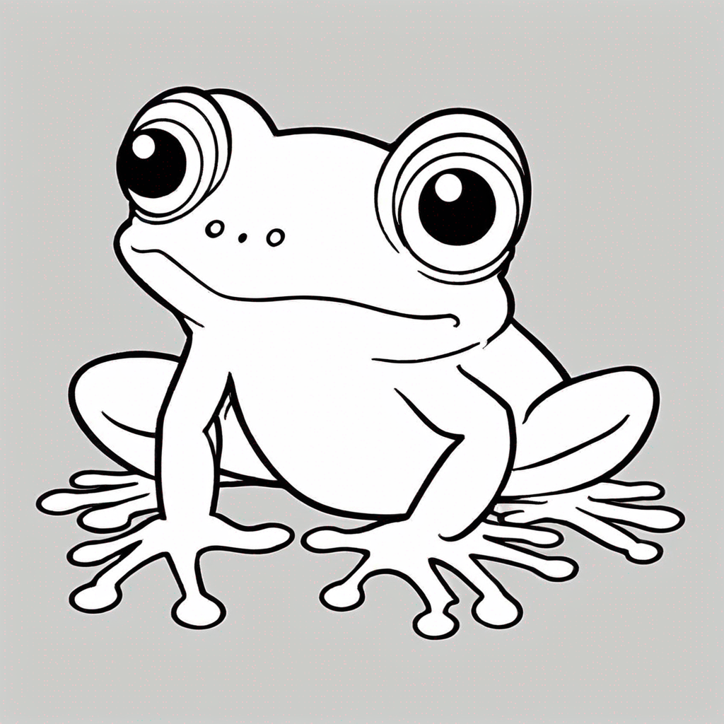Cute Kawaii Frog with Big Eyes coloring page from frog theme - free printable line art for kids and adults