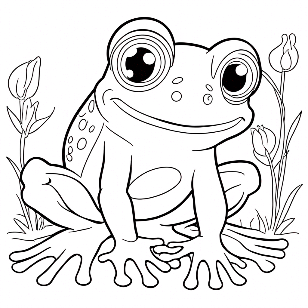 Cute Kawaii Frog with Big Eyes-2 coloring page from frog theme - free printable line art for kids and adults