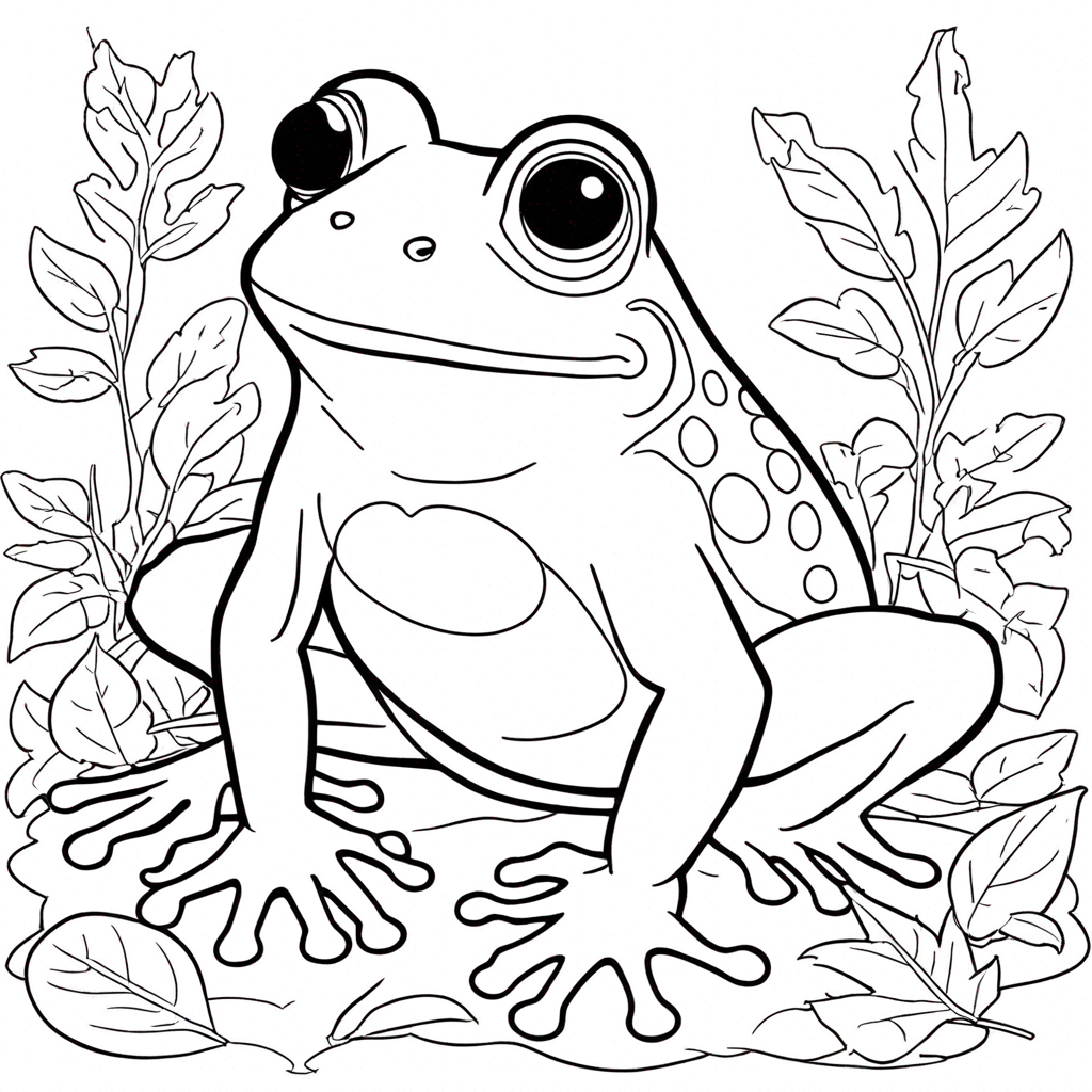 Frog Camouflaged Among Leaves coloring page from frog theme - free printable line art for kids and adults