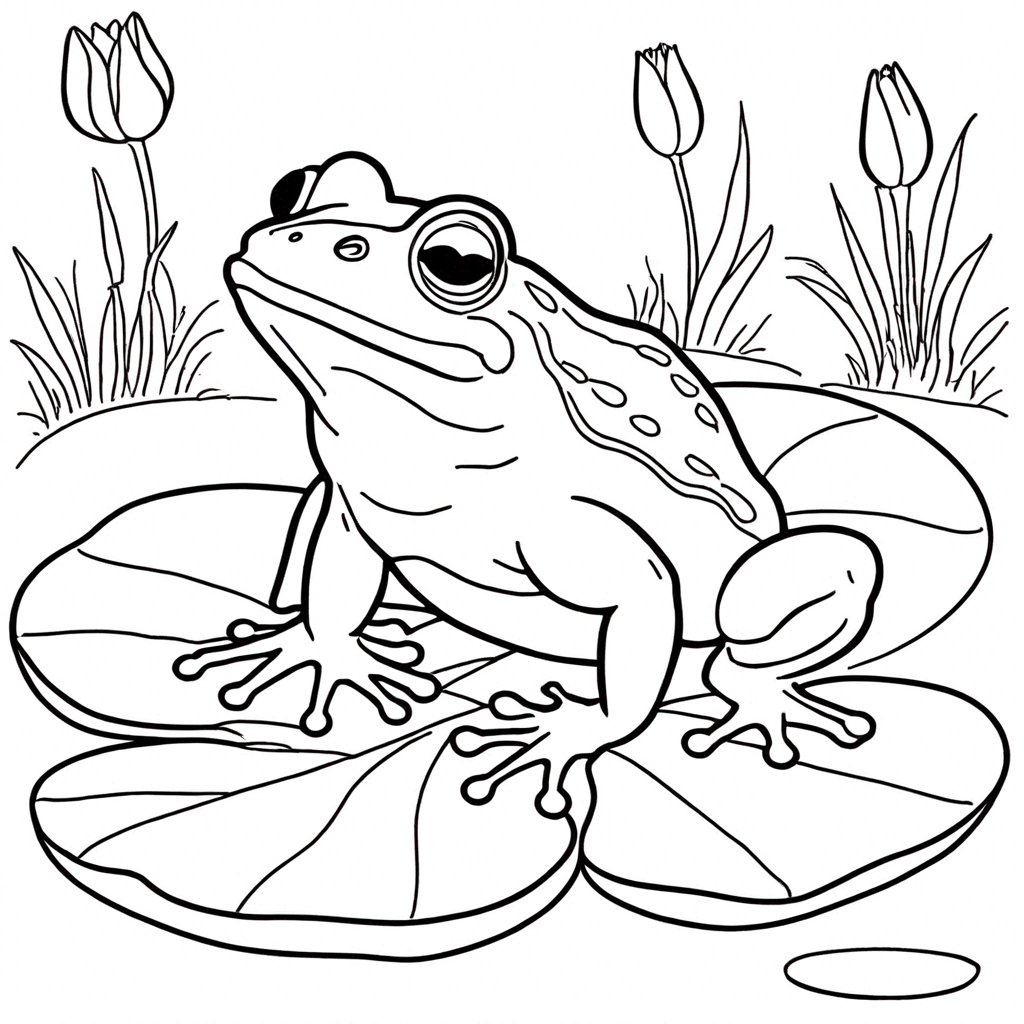 Frog Sitting on a Lily Pad coloring page from frog theme - free printable line art for kids and adults