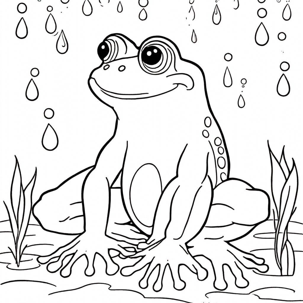 Frog Watching Raindrops Fall-2 coloring page from frog theme - free printable line art for kids and adults
