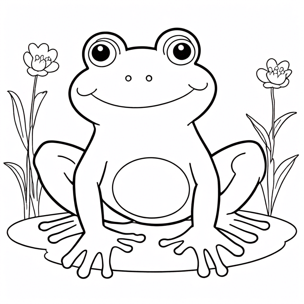Kawaii Frog with a Smile-2 coloring page from frog theme - free printable line art for kids and adults