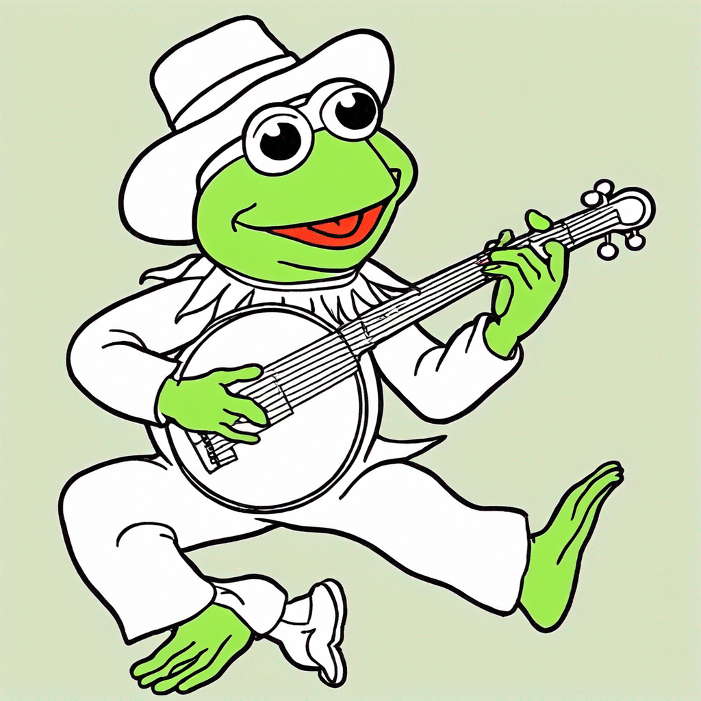 Kermit the Frog Playing a Banjo coloring page from frog theme - free printable line art for kids and adults