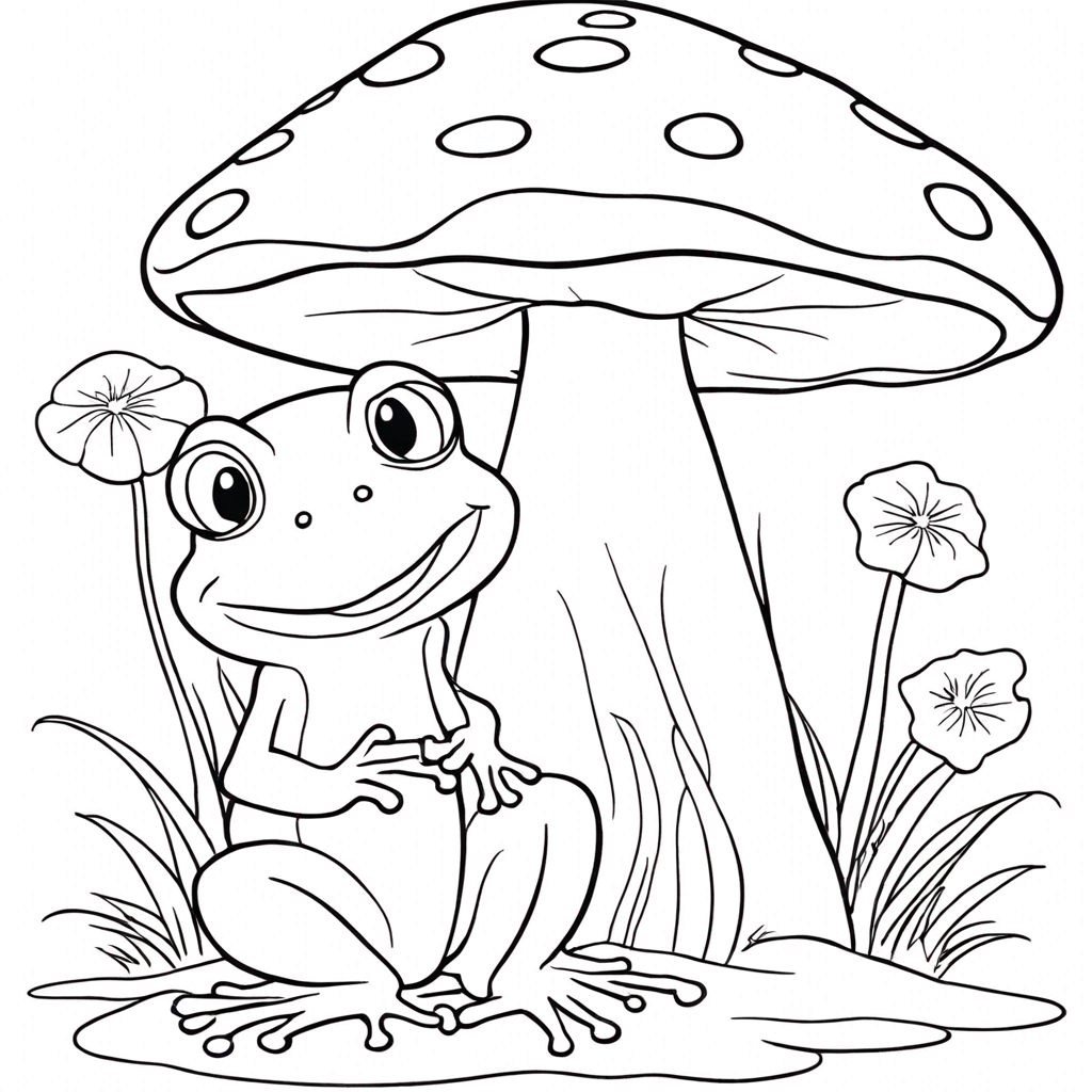 Mushroom Sheltering Frog coloring page from frog theme - free printable line art for kids and adults