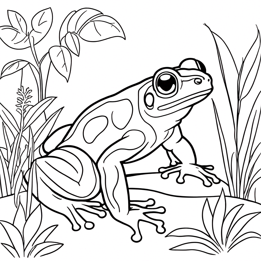 Poison Dart Frog in a Rainforest coloring page from frog theme - free printable line art for kids and adults