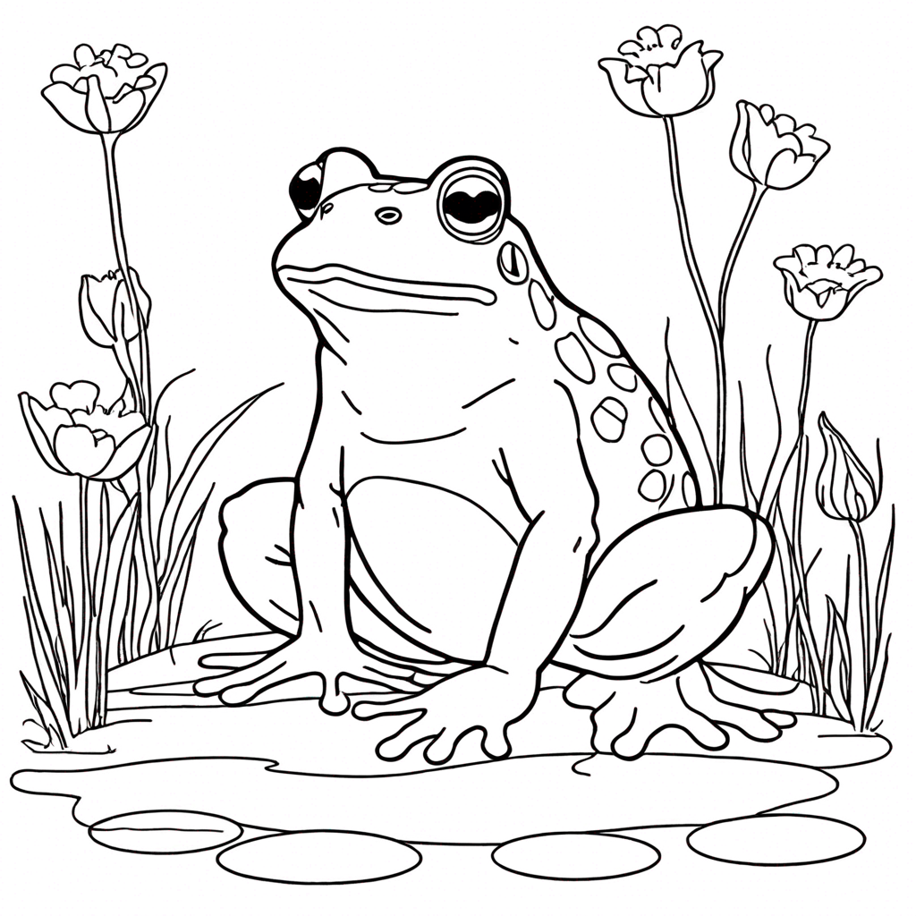 Pond Frog and Toad coloring page from frog theme - free printable line art for kids and adults