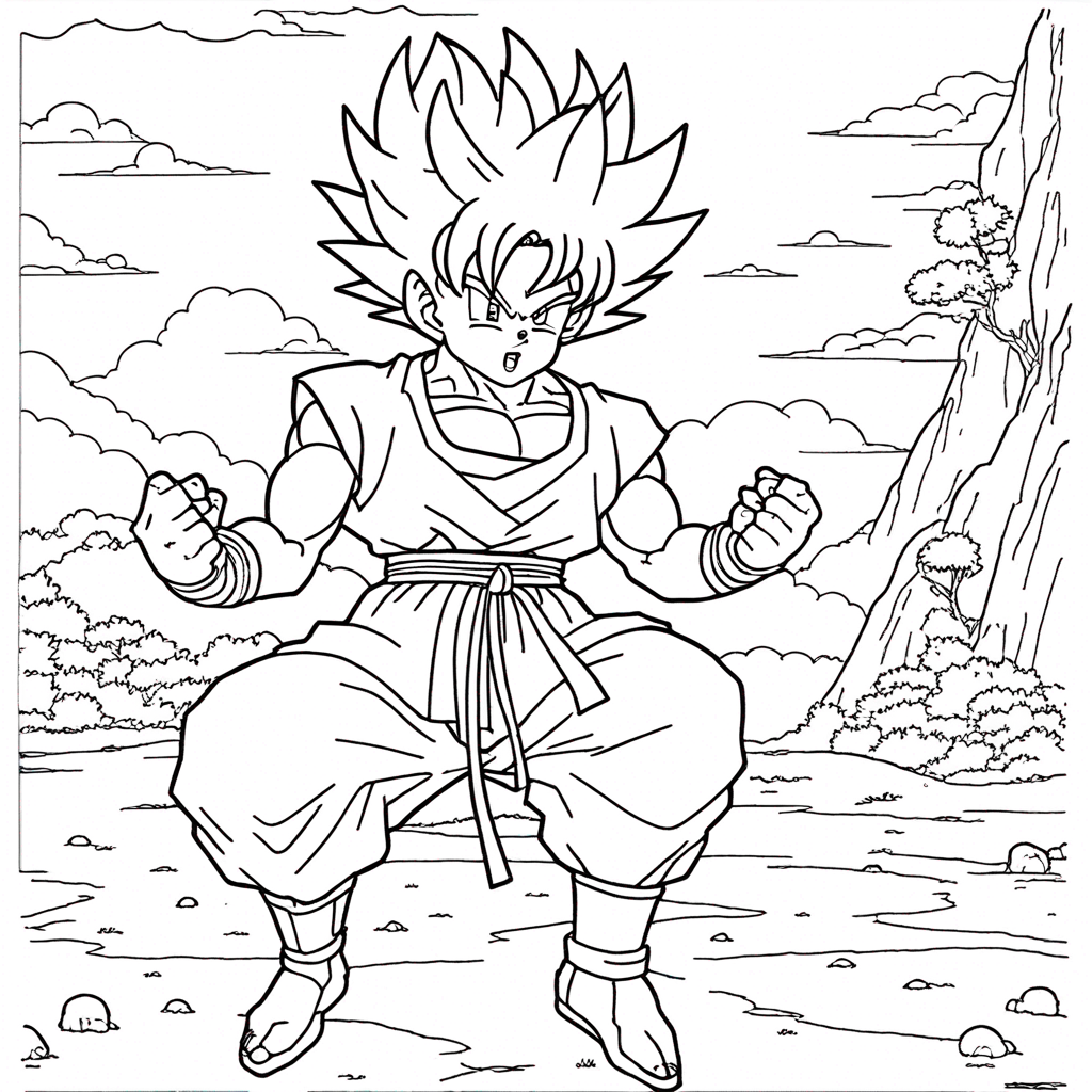 "goku Exploring Alien Planet" coloring page from goku theme - free printable line art for kids and adults