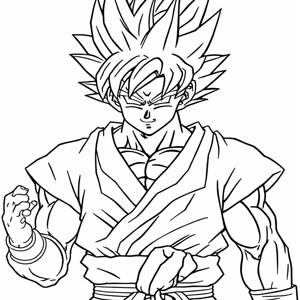 "Goku Enjoying Magical Senzu Bean" coloring page from goku theme - free printable line art for kids and adults