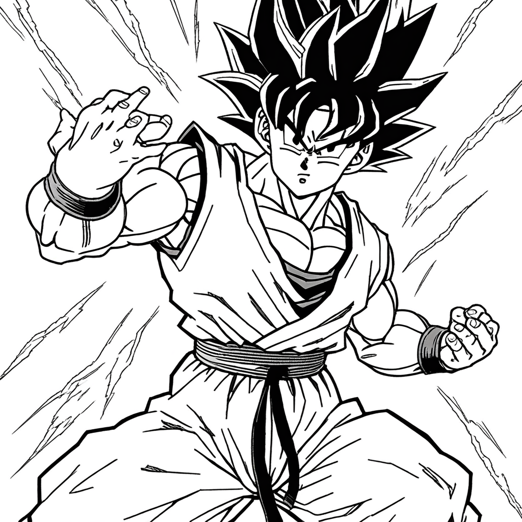 "Goku Dodging Silver Eyes" coloring page from goku theme - free printable line art for kids and adults