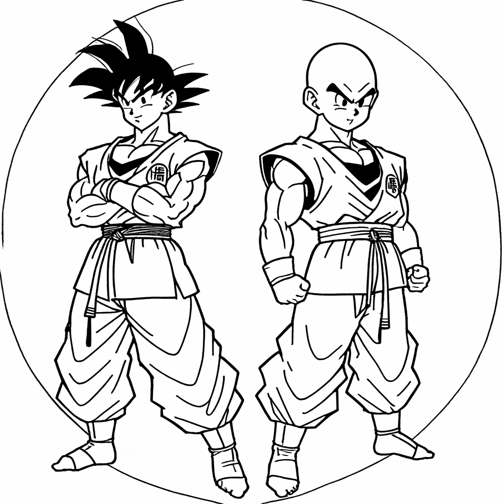 "Goku and Krillin Friendship Adventure" coloring page from goku theme - free printable line art for kids and adults