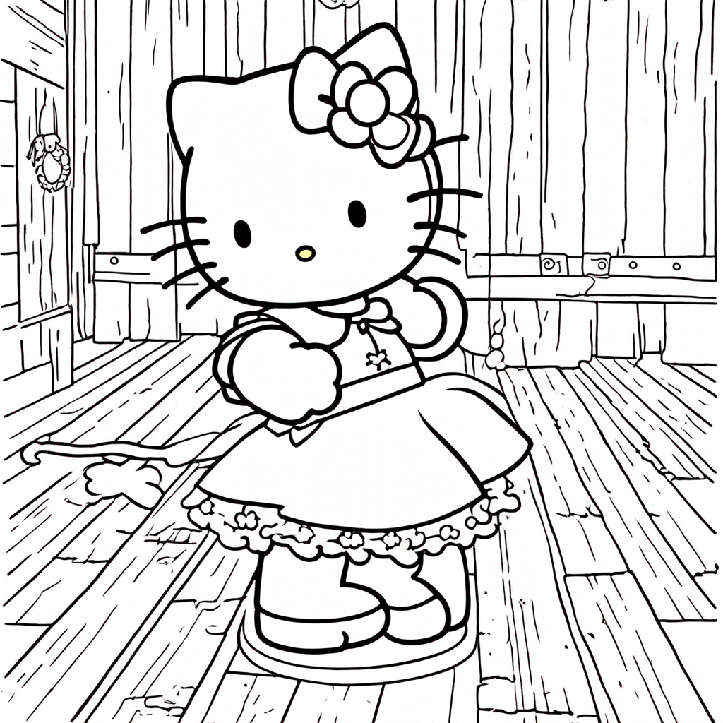 "hello-kitty Discovering Hidden Treasure Chest" coloring page from Hello Kitty theme - free printable line art for kids and adults