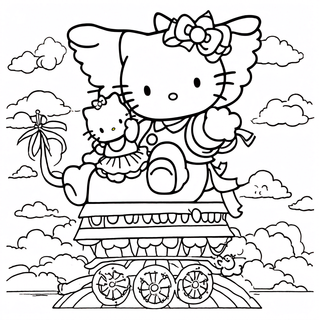 "hello-kitty Riding Elephant in Parade" coloring page from Hello Kitty theme - free printable line art for kids and adults