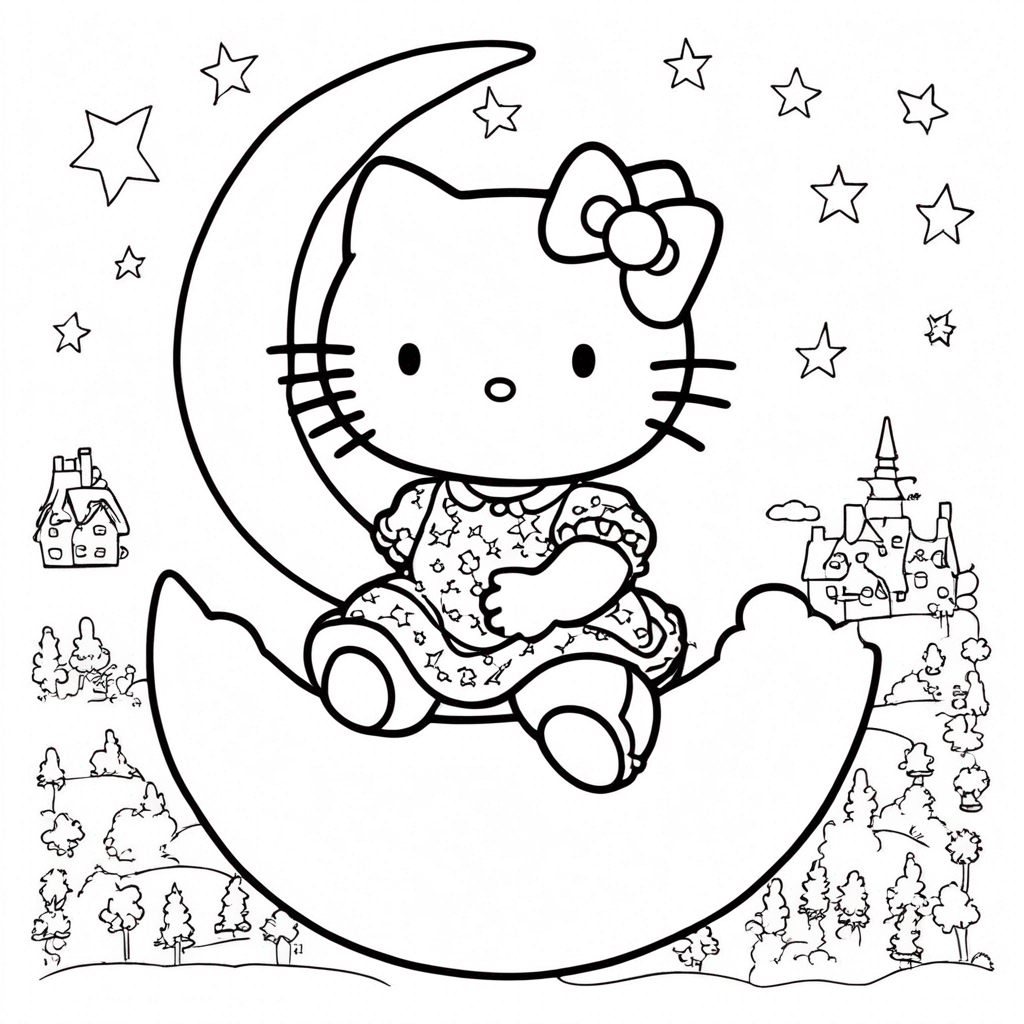 hello-kitty Kitty's Starry Sleepover Adventure coloring page from Hello Kitty theme - free printable line art for kids and adults
