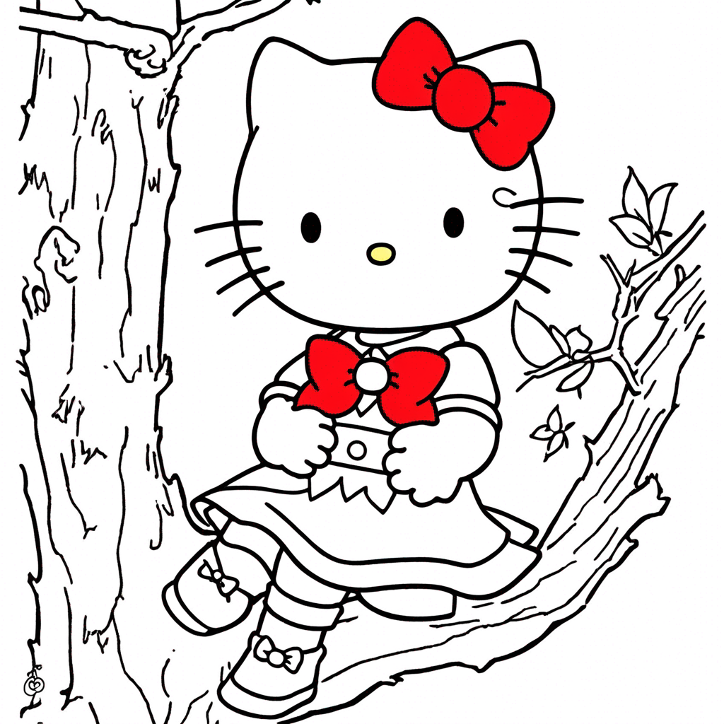 "hello-kitty Explaining Treehouse Club Plans" coloring page from Hello Kitty theme - free printable line art for kids and adults