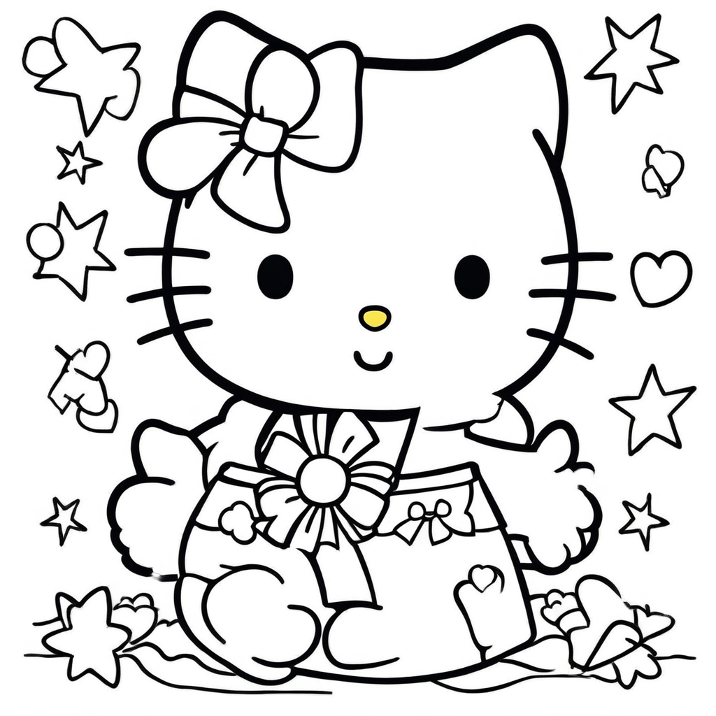 "hello-kitty Waving in Meadow" coloring page from Hello Kitty theme - free printable line art for kids and adults
