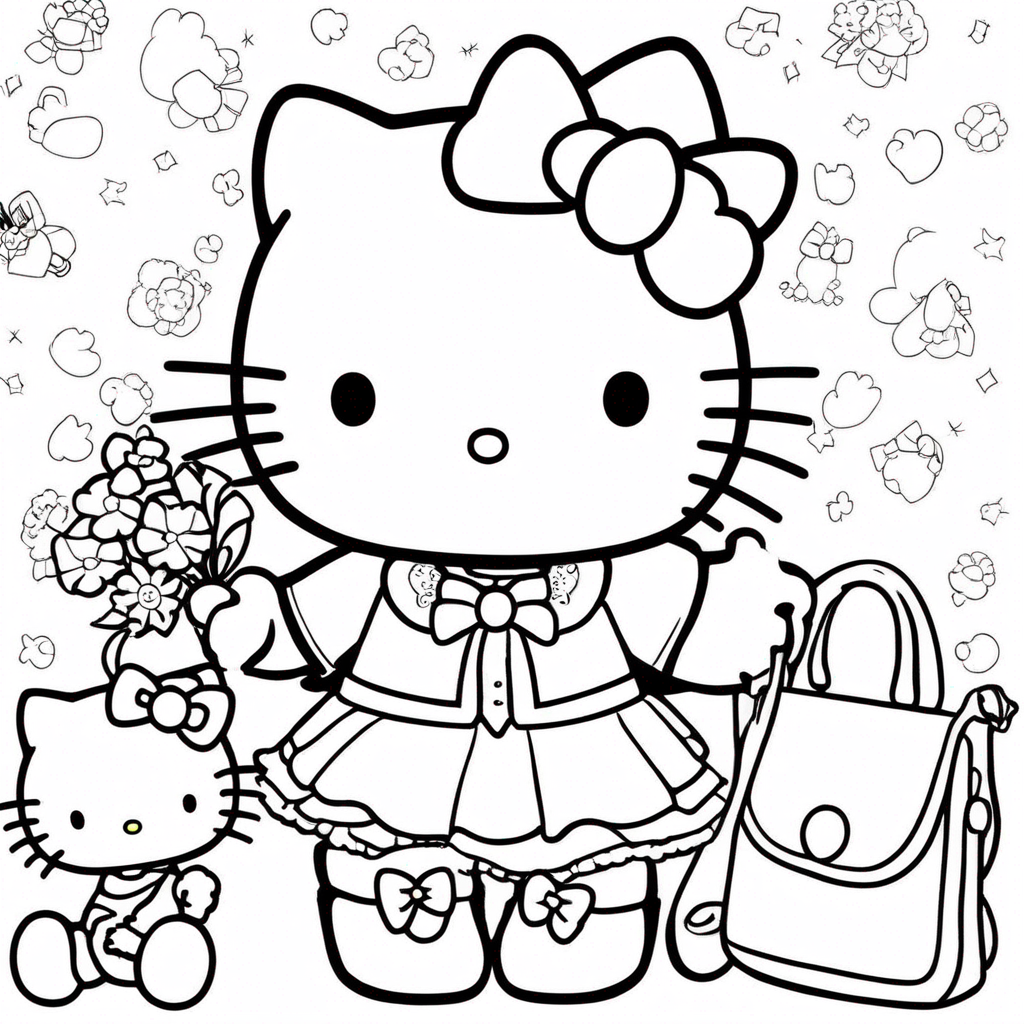 "hello-kitty Trying on Fashion Fun" coloring page from Hello Kitty theme - free printable line art for kids and adults
